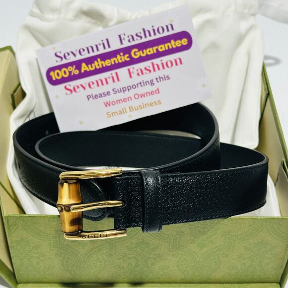 Gucci Waist Belt Women\'s 105/ 42/ L Black Genuine Leather Gold Bamboo Buckle NWT main image 8